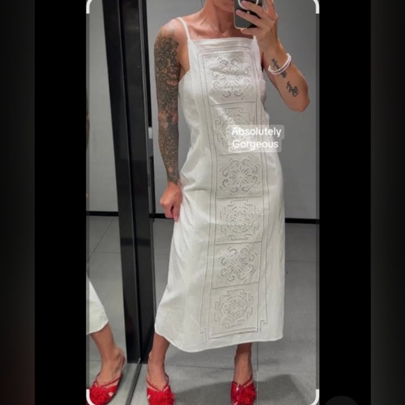 Zara ZW Collection Embroidered Linen Dress - Picture 8 of 10
